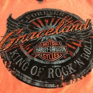 Harley-Davidson GRACELAND King Of Rock Roll 3D Tee T-Shirt Sz. JR-L Motorcyle